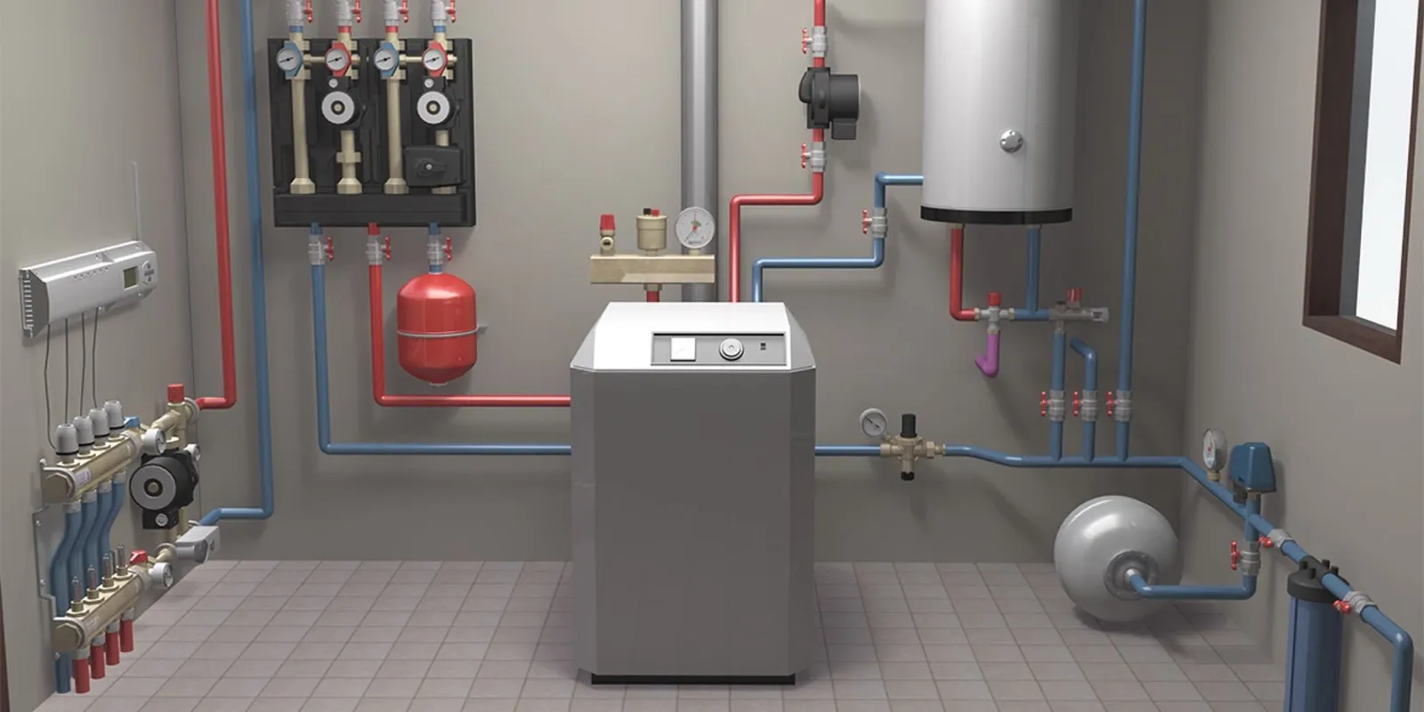 Instalacja grzewcza z kotłem i rozdzielaczem